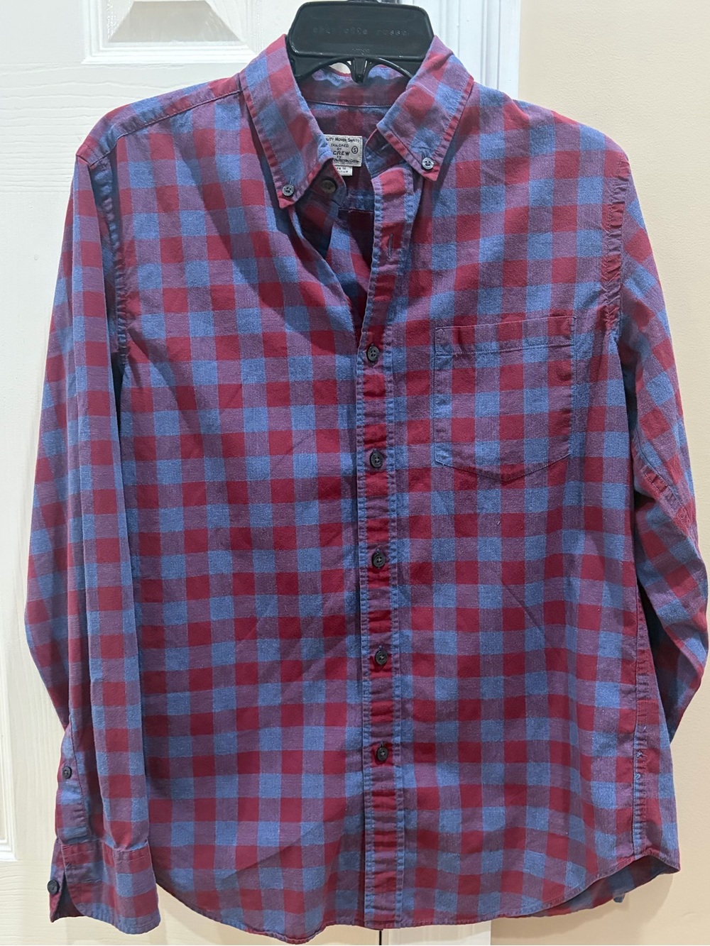 J Crew Men's Red and Blue Check Button-Down Shirt